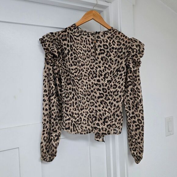 🆕️ IRO Magena Fil Coupé Chiffon Puff Sleeve Ruffle Long Sleeve Blouse Leopard - Picture 11 of 15